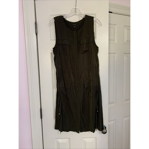 Ann Taylor Size 14 Woodland Green Satin Drawstring Side Tie Shirt Dress … - Picture 6 of 10